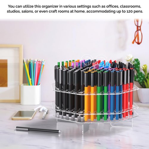 Marketing Holders Pen Holder Clear Acrylic 120 Slot Organizer Tabletop Display Color Pencils Makeup Brushes Utensil Office Craft Supply Retail Department Stores