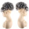 Aisaide High Afro Puff Drawstring Ponytail Bun with Bangs for Black Women Short Afro Kinky Curly Ponytail Extension Clip in Hair Extensions Pineapple Synthetic Grey Ponytail with Two Clips(1B/Grey)