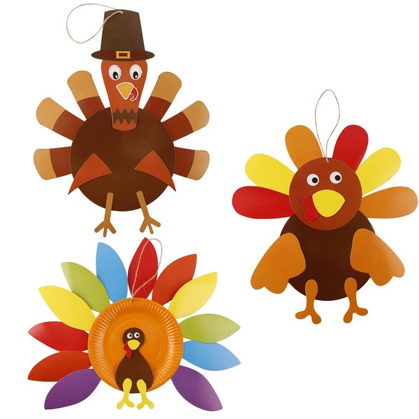 Thanksgiving Craft Kits, DIY Make A Turkey for Festive Fall Party Game School Activities and Door Hanging Ornament Decoration Supplies for Kids and Adults, 3 Pack