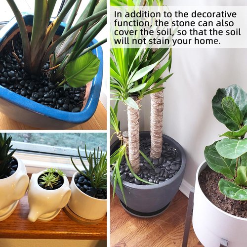 Black Pebbles for Plants 1.8lb Bulk Bag Aquarium Gravel 0.8"- 1.2" Decorative Polished Fish Tank Stone