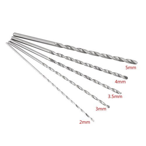 5Pcs 150mm-160mm Extra Long Twist Drill Bit High Speed Steel Straight Shank Tool Sets 2-5 mm for Wood Plastic and Aluminum