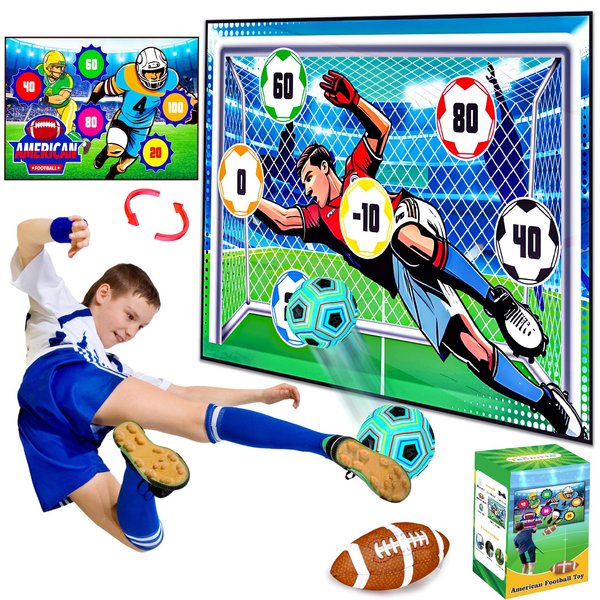 2 in 1 Soccer Ball Games Set& American Football Toss Party Favors Toys for Boys 8-12 Indoor Outdoor Backyard Throwing Target Kids Soccer Gift for 4 5 6 7 8 9 10+ Year Old Boys Girls Birthday Christmas