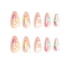 BAOYAALIN Medium Press on Nails Almond Shaped Fake Nails with Rainbow Star Design Full Cover False Acrylic Glue Stick on Nail for Women Girls 24Pcs