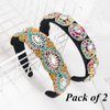 Woeoe African Beaded Hair Band Crystal Wide Padded Headbands Rhinestone No Slip Hair Hoops Party Festival Hair Accessories for Women Girls(Pack of 2)