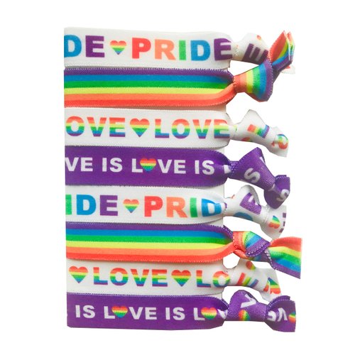 8 Piece Rainbow Hair Tie Set - LGBTQ Pride Parade, Festival and Party Accessories - Equality Celebration Supplies