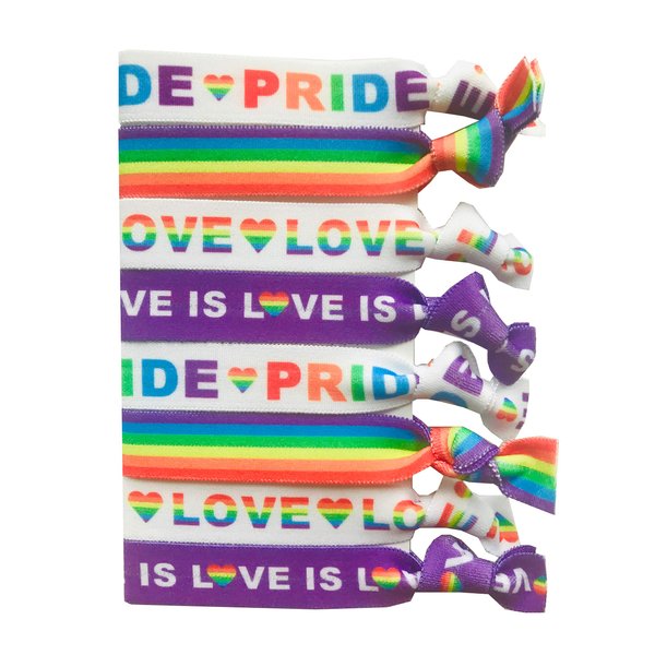 8 Piece Rainbow Hair Tie Set - LGBTQ Pride Parade, Festival and Party Accessories - Equality Celebration Supplies
