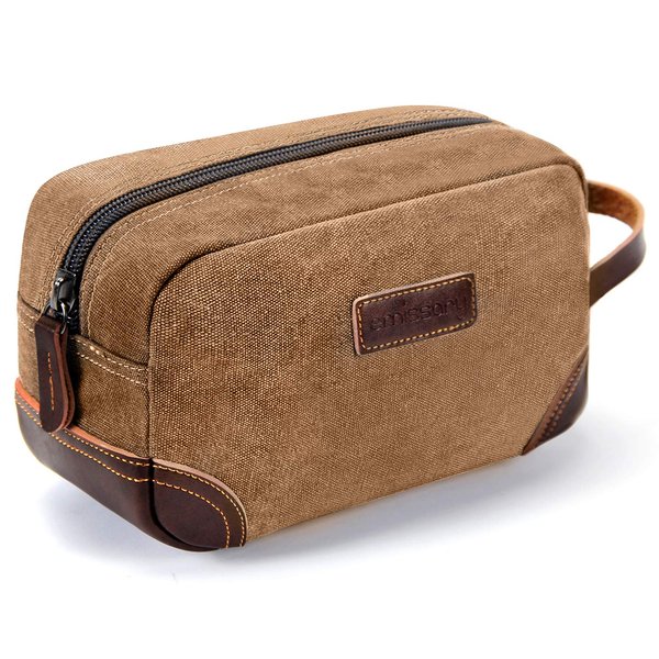 emissary Men's Toiletry Bag, Leather and Canvas Travel Toiletry Bag, Dopp Kit for Men, Travel Bathroom Bag Men's Shaving Kit, Travel Kit Small Bags for Men, Shaving Bag for Travel Accessories (Brown)