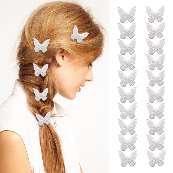 20 PCS Lace Butterfly Hair Clips Butterfly Hair Barrettes Hairpins for Women Wedding Birthday Hair Accessories (White)