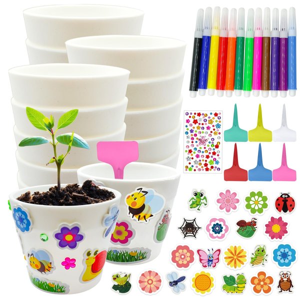 Cinrobiye 30 Set Garden Paper Pot Craft Kit DIY Flower Plant Crafts Pot with 216 PCS Adhesive Foam Stickers Flower Planting Growing Kit for Spring Summer Classroom Creative DIY Art Project Bulk (Big)
