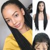 RONGDUOYI RDY 24 Inches Black Braided Lace Front Wigs for Black Women Natural Hairline Synthetic Wig Pre Plucked Glueless Braids Wig (180% Density,Style1)