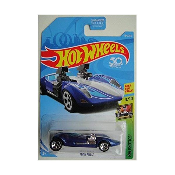 Hot Wheels Exotics 3/10, Dark Blue Twin Mill 194/365 50TH Anniversary Card