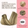 GOO GOO Clip in Hair Extensions Real Human Hair, 18inch 120g 7Pcs, 8A/22 Medium Brown Highlighted Golden Blonde, Remy Human Hair Extensions Clip ins for Women, Natural Human Hair