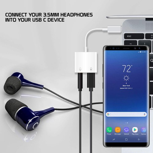 Pro Headphone 3Amp Aux Adapter Compatible with Sony Xperia XA1 Ultra Dual Plus USB-C 3.5mm Audio & Hi-Power Charging Port (Charge While You Listen)