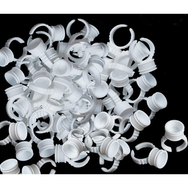 Pigment Rings - 100PCS Tattoo Rings Cups Disposable Makeup Rings Tattoo Glue Holder,Tattoo Ink Ring Adhesive Makeup Glue Rings Palette Plastic Nail Art Eyelash Extension Rings (Medium 100pcs)