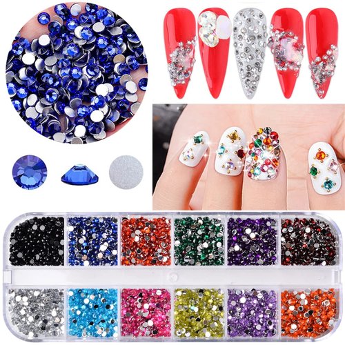 5 Boxes Colorful Nail Art Rhinestones Kit - Multicolor Nail Crystal Gems Nail Diamonds Nail Horse Eye Rhinestones with Tweezers and Nail Art Brush for Nail Art Supplies Accessories (colorful1)
