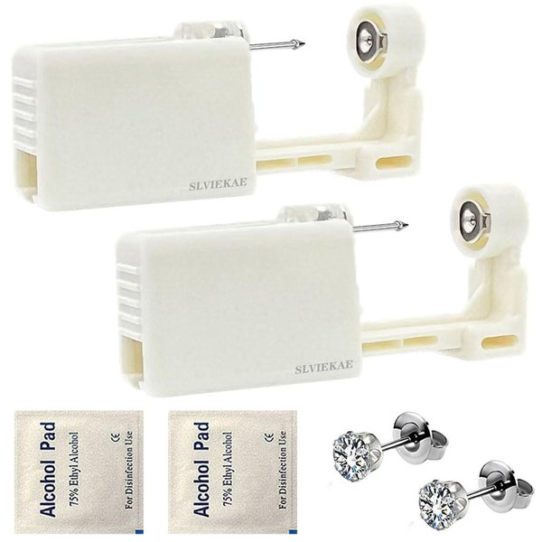 2 Pack Ear Piercing Gun Kit | Disposable Sterile Ear Piercing Kit | Painless Ear Piercing Gun Tool with Cubic Zirconia Studs (5mm)