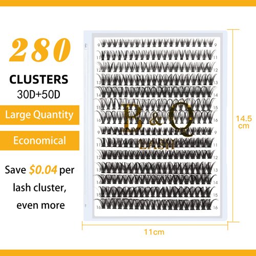 Lash Clusters 30D 50D-C-9-16MIX B&Q LASH Individual 280 Clusters False Eyelash 9-16MIX Lash Clusters Extensions DIY Eyelash Extensions at Home (30D 50D,C-9-16MIX)