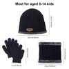 3 Pcs Boys Girls Winter Beanie Hat Scarf Gloves Set Thick Knitted Warm Toddler Winter Hat Mittens Neck Warmer for Kids, Black