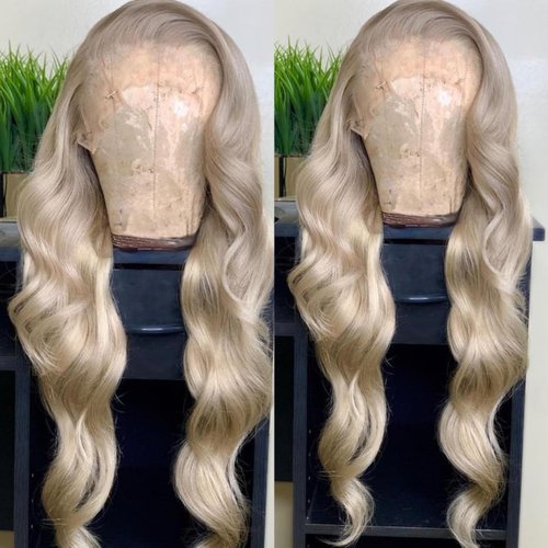 Mscathy Ash Blonde Body Wave Lace Front Wigs Human Hair 13X4 Human Hair Wigs HD Lace Front Breathable Hair Pre Plucked HD Transparent 180% Density (Ash Blonde, 24 Inch)