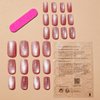 Cat Eye Press on Nails Medium Pink Square Fake Nails, Holographic Glitter Acrylic Nails Kits, Salon Quality False Nails Glue Full Cover Nail Tips 24 Pcs