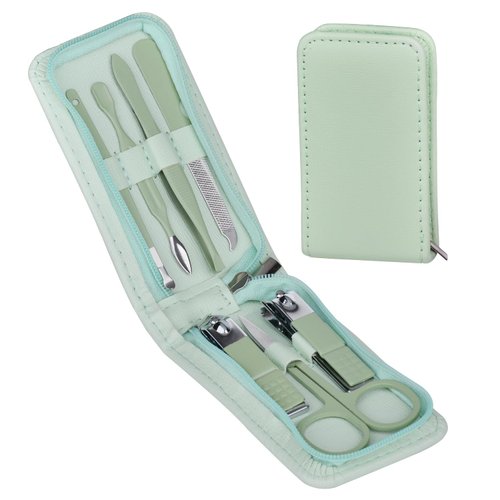 7 Pcs Manicure Set Stainless Steel Nail Clippers Nail Care Tools, Beauty Tools Set With Professional Eyebrow Scissors Tweezers, Portable Travel Grooming Kit With Zipper Leather Case for Men and Women