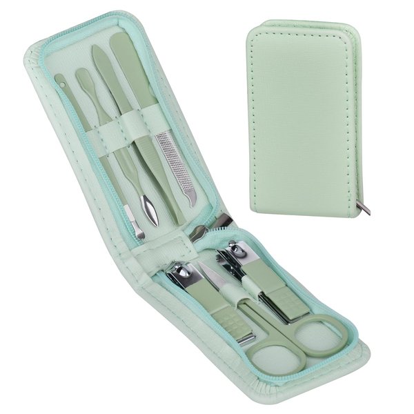 7 Pcs Manicure Set Stainless Steel Nail Clippers Nail Care Tools, Beauty Tools Set With Professional Eyebrow Scissors Tweezers, Portable Travel Grooming Kit With Zipper Leather Case for Men and Women