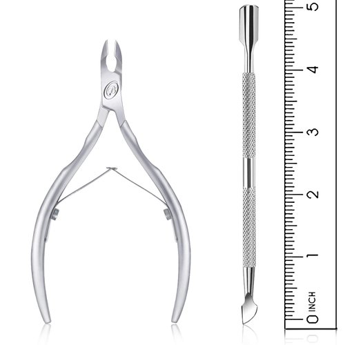Cuticle Trimmer with Cuticle Pusher - Cuticle Remover Cuticle Nipper Professional Stainless Steel Cuticle Cutter Clipper Durable Pedicure Manicure Tools for Fingernails and Toenails - Half Jaw