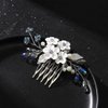 Earent Bride Wedding Flower Hair Comb Blue Crystal Hair Piece Bridal Hair Accessories Wedding Leaf Side Combs for Women and Girls