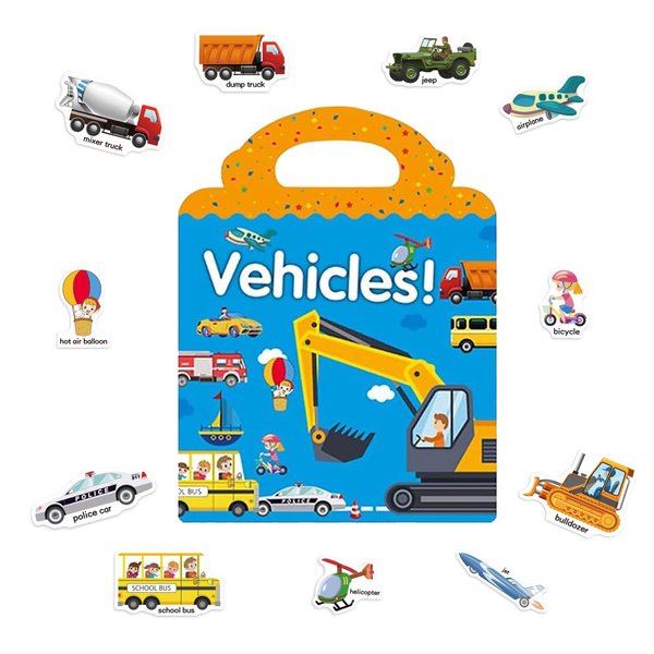 Vehicle Reusable Sticker Book for Kids Learning and Playing, Puffy Toddler Sticker Books for Kids Truck Car Stickers for Boys Girls Educational Toys Learning Books for Toddlers 3+ Birthday Gifts