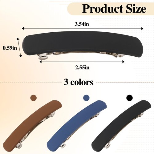 3” Hair Barrettes for Women, 3PCS Flat Barrettes for Women, Matte Barrettes, Hair Clips, French Hair Barrette Clip for Women Girls, Strong Hold Hair Clips, Hair Accessories, 3 Colors