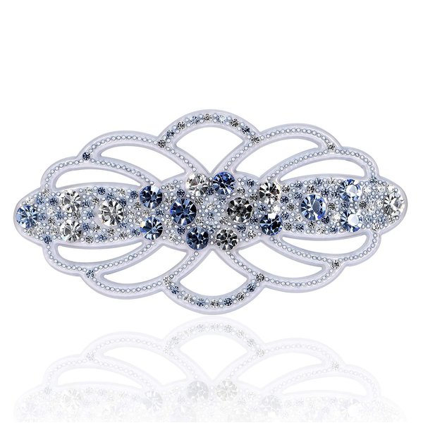 Victorian Styled Flower Austrian Rhinestone Crystal Headpiece Hair Clip Barrette Ponytail Holder Jewelry Black or Blue C7568 (Ice Blue)