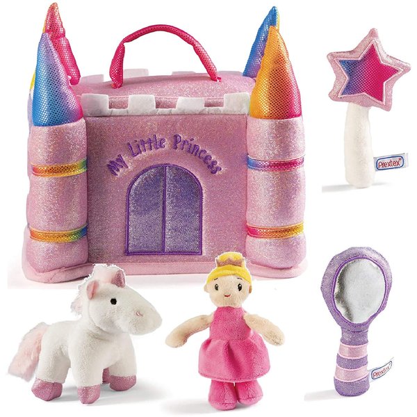 PREXTEX My Princess Castle Playset Toy | Plush Unicorn, Magic Wand, Mirror, and Princess Dolls | Figure Doll, Pets, Figures, Sets | Boys & Girls Ages 3-5+ | Party Supplies