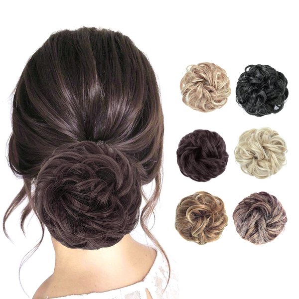 STHEJFB Messy Bun Hair Piece for Women - Elastic Band Hair Extension Natural Curly Ponytail Extensions - Achieve the Perfect Messy Hair Bun Look (Dark red)
