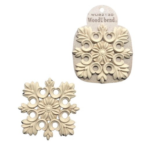 WoodUbend Floral Square Appliques - Bendable & Flexible Wood Onlays 11.5x11.5cm - DIY Craft, Furniture & Home Decor - Easy to Apply & Paint - Versatile, Reusable & Decorative Decals (2 Pack), WUB2130