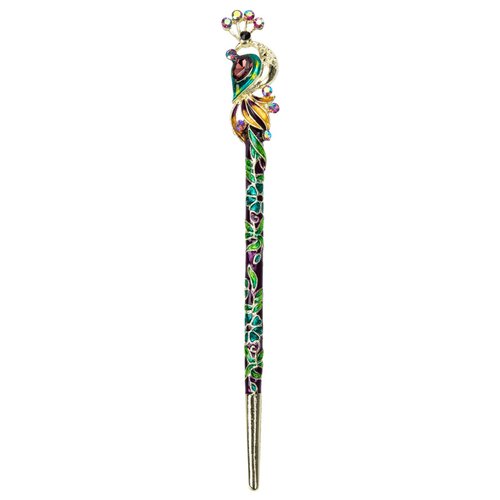 Beaupretty Metal Chopsticks Chinese Hair Chopstick Vintage Rhinestone Peacock Hair Stick Handmade Fashion Fork Pen Hairpins Sticks Clips Barrettes for Women Girls Hair Accessory Purple French Hair Pin