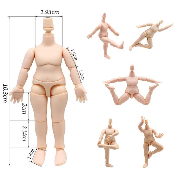 niannyyhouse DOD 10cm Doll Action Figures Body Suitable for 1/12 BJD Dolls Head (Normal White-Standard Package A)
