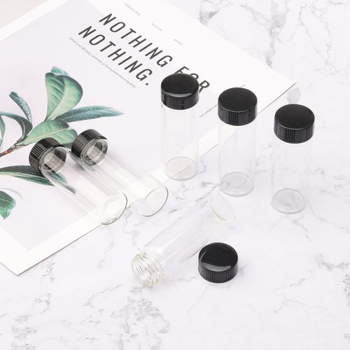 Kesell 12 Pack of 3 inches, 30 ML, Clear Glass Bottles Storage Container Sample Cosmetic Herb Spice Specimen Vials with Black Phenolic Screw on Caps