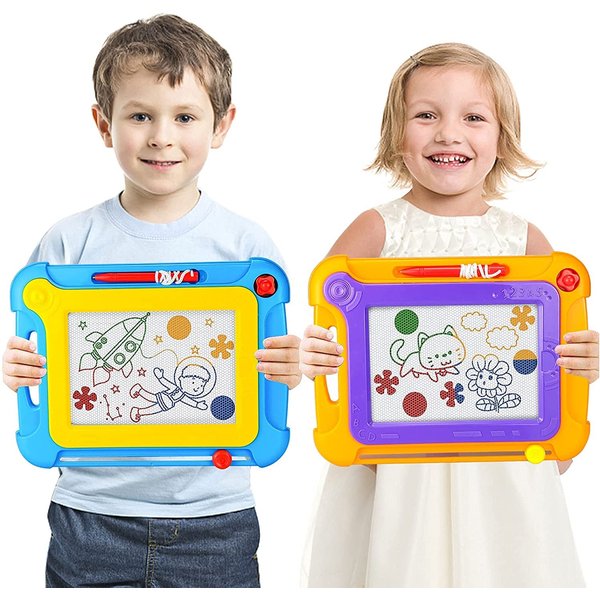 2 Pack Magnetic Drawing Board Toddler Toys for 1 2 3 Year Boys Girls Gifts, A Colorful Erasable Etch Doodle Sketch Painting Drawing Pad for Kids Educational Learning