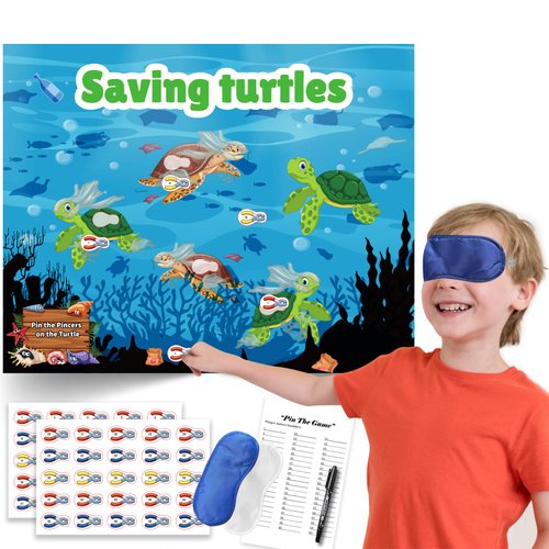 Pin The Pincers on The Turtle Game Ocean Birthday Party Supplies Decorations for Kids, Pin The Tail Game Under The Sea Birthday Party Supplies Classroom Activities Educational Games for Kids