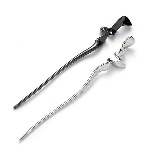 2Pcs Irregular Lines Hair Sticks,Chopstick Hair Pins Hair Clip,New Chinese Style Hair Sticks for Long/Thick/Curly Hair,Bun Hairstyles Hairpin Headwear,Hair Accessories,Silver and Black
