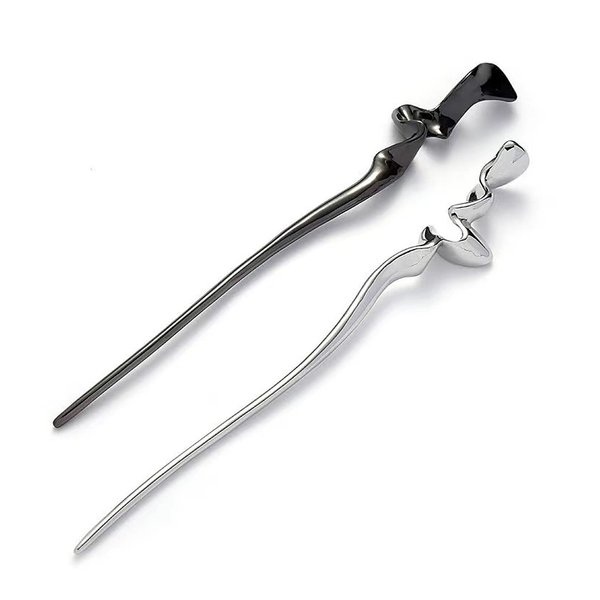 2Pcs Irregular Lines Hair Sticks,Chopstick Hair Pins Hair Clip,New Chinese Style Hair Sticks for Long/Thick/Curly Hair,Bun Hairstyles Hairpin Headwear,Hair Accessories,Silver and Black