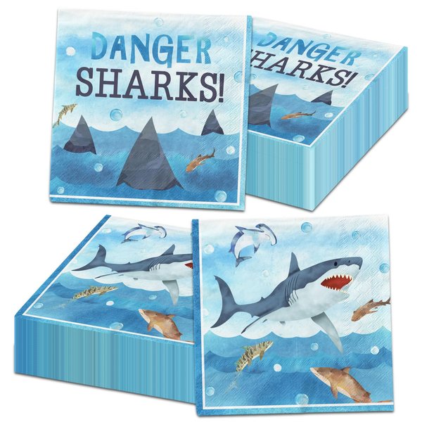 40Pcs Shark Napkins, Shark Birthday Party Supplies Disposable Napkins, Shark Birthday Decorations Paper Napkins for Baby Shower Ocean Shark Under The Sea Theme Party Supplies
