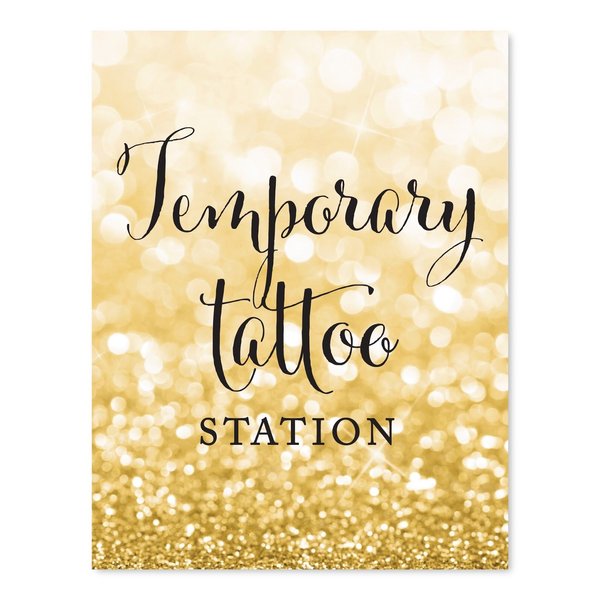 Andaz Press Wedding Party Signs, Glitzy Gold Glitter, 8.5x11-inch, Temporary Tattoo Station, 1-Pack
