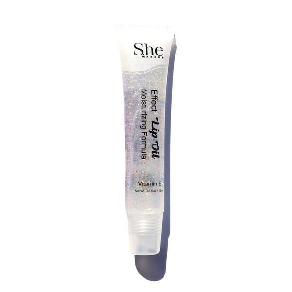 Effect Lip Oil by S.HE Makeup; Clear Moisturizing Hydrating Lip Conditioner/Lip Gloss, 0.5oz/15ml (Glitter), Clear with Gold Micro-Glitter, 4.5 Inch Squeeze Tube, .5 Ounce contents, LG07G