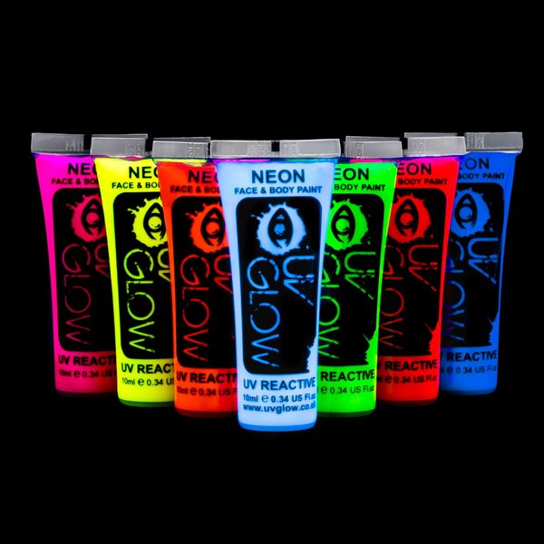 UV Glow Blacklight Face and Body Paint 0.34oz - Neon Fluorescent (0.34 Fl Oz (Pack of 7))