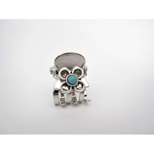Generic Tiny mini silver metal flower hair claw clip with turquoise stone