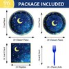 96 Pcs Starry Night Plates and Napkins Party Supplies Sweet theme Tableware Set Galaxy Party Decorations Favors for Outer Space Birthday Baby Shower Serves 24 Guests