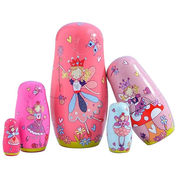 Kakeah Nesting Dolls Rose Red Angel Wooden Matryoshka Russian Doll Handmade Stacking Toy Set 5 Pieces for Kids Girl