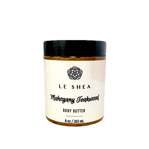 LE SHEA Mahogany Teakwood Whipped Body Butter with African Shea Butter, Mango Butter, Vitamin E Oil, Aloe Vera, Hydrating Skin Cream, Natural Vegan Moisturizer, Plant Based Care for Dry Chapped Cracked Hands Feet 8 oz