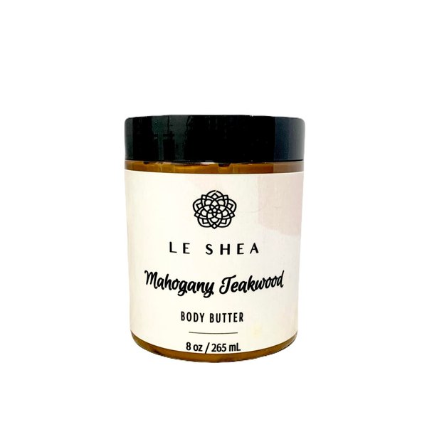 LE SHEA Mahogany Teakwood Whipped Body Butter with African Shea Butter, Mango Butter, Vitamin E Oil, Aloe Vera, Hydrating Skin Cream, Natural Vegan Moisturizer, Plant Based Care for Dry Chapped Cracked Hands Feet 8 oz